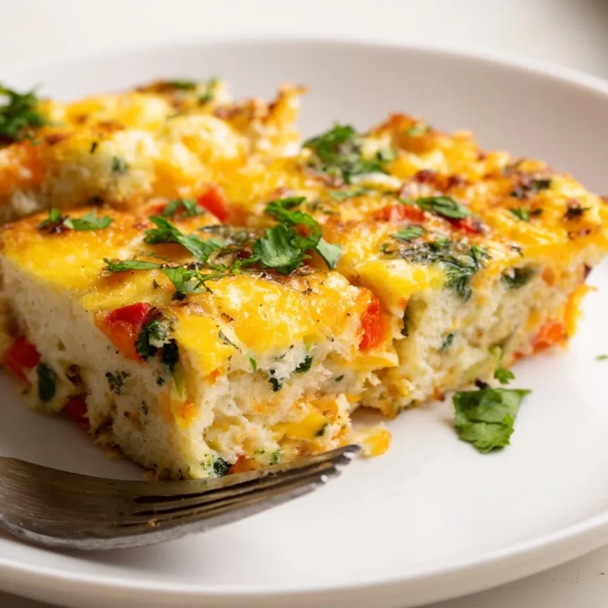 Warm, savory Cheesy Breakfast Biscuit Frittata ready to serve, a comforting morning meal.