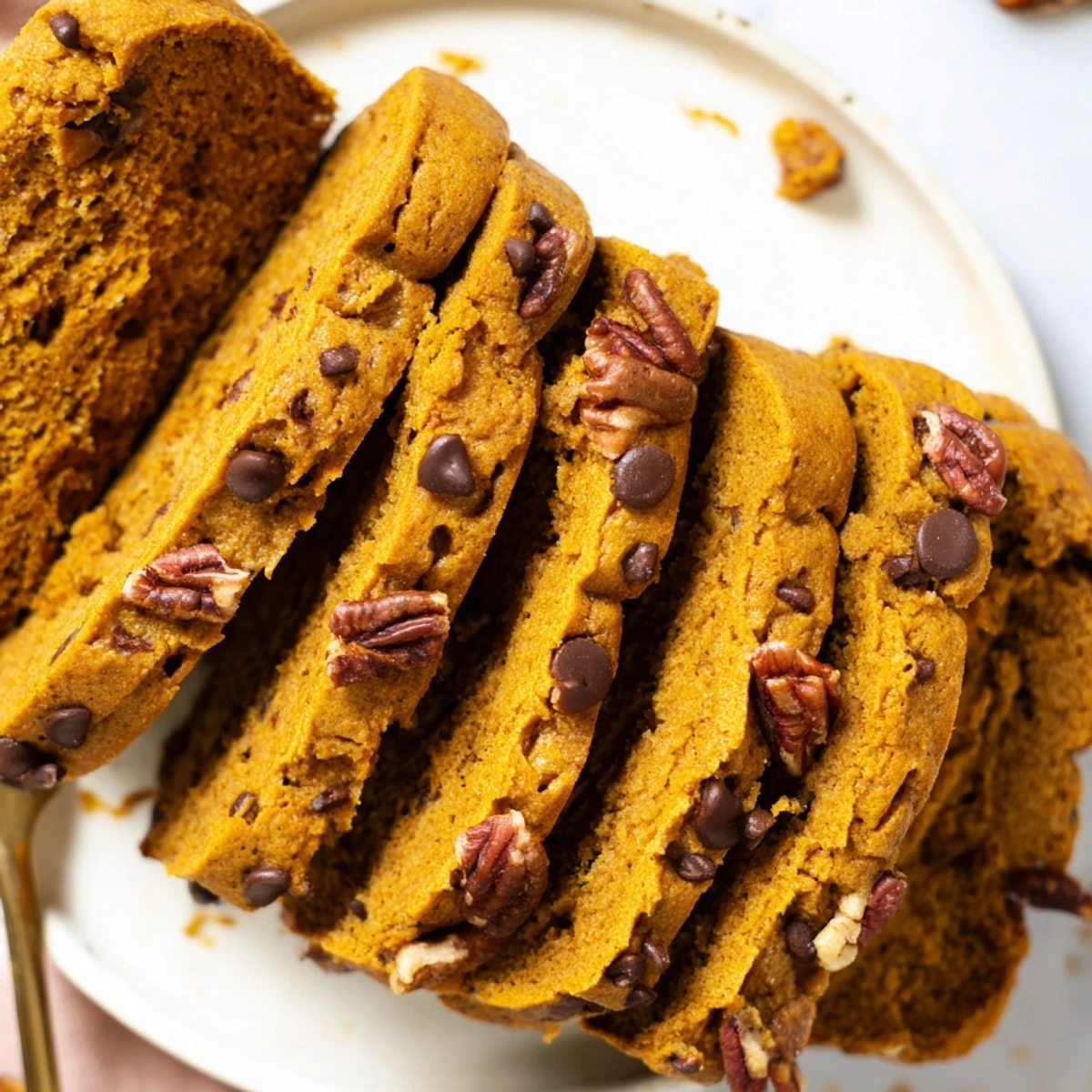 Sliced gingerbread pumpkin muffin biscotti, drizzled with chocolate for festive gatherings.  