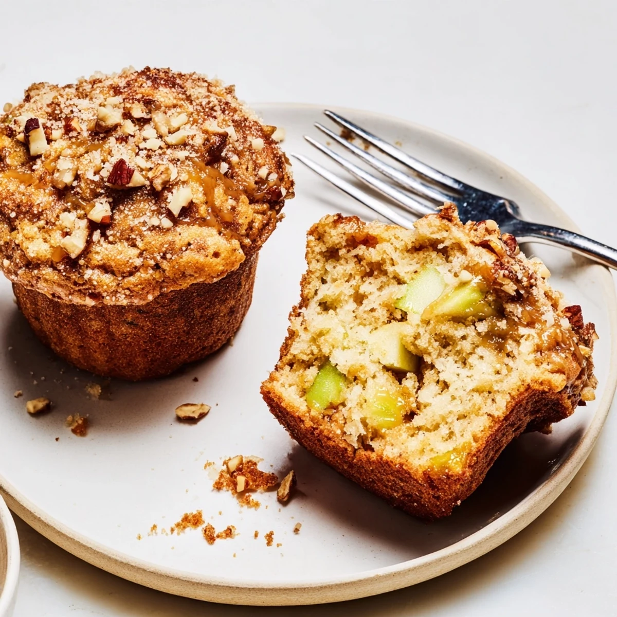 Moist Caramel Apple Chunk Muffins filled with sweet apples and rich caramel drizzle.  