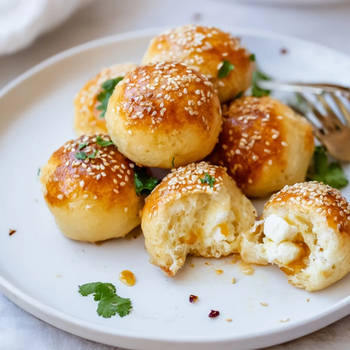Golden brown bagel bites stuffed with creamy cranberry jalapeño dip, great for parties.  