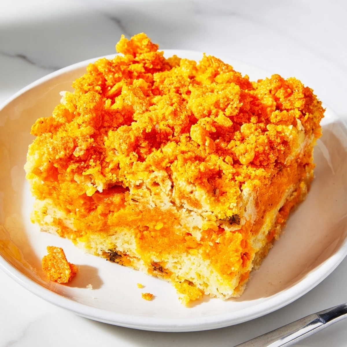 Flamin Hot Sweet Potato Biscuit Bars, golden brown and infused with heat, tempting snack.  