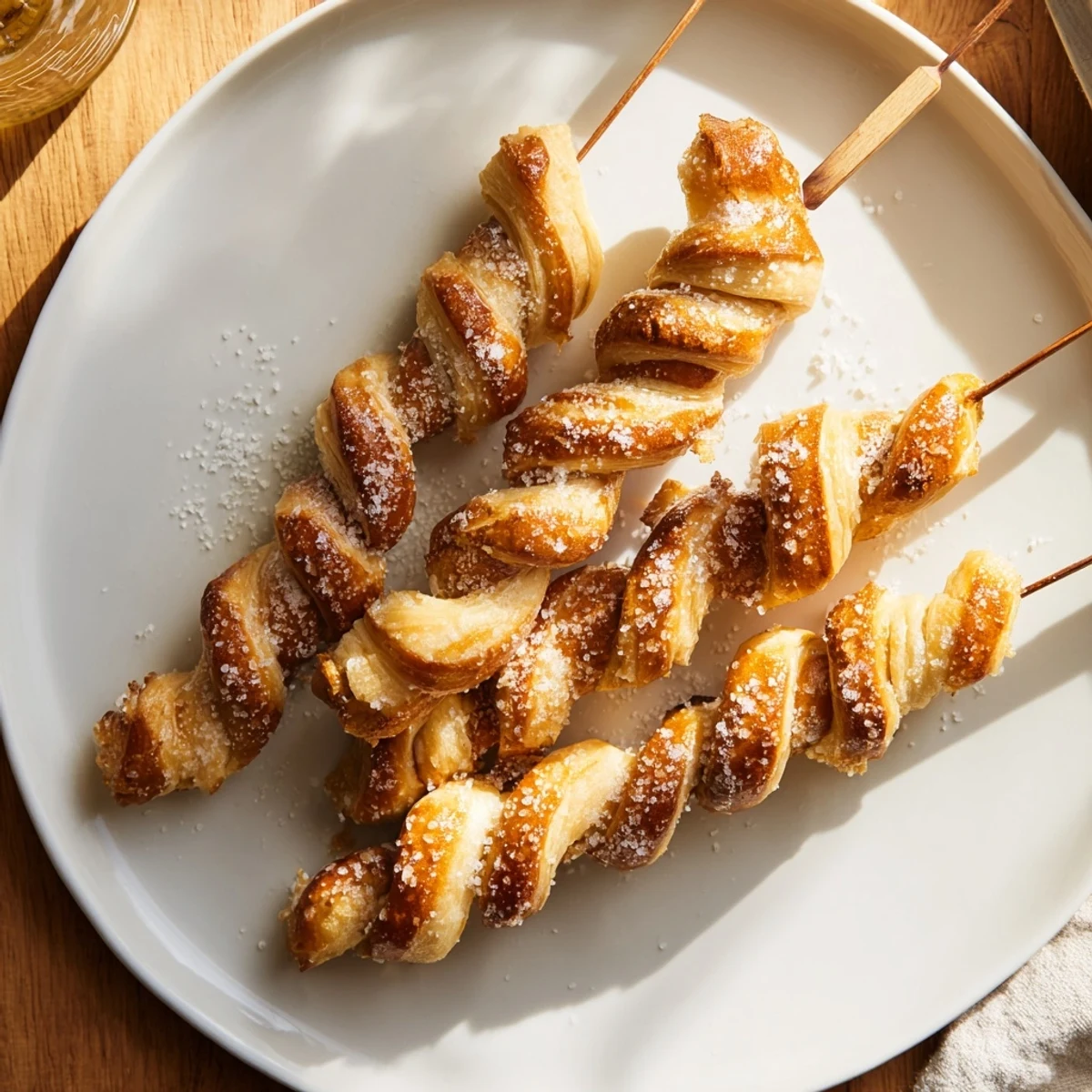 Cream Soda Flaky Pretzel Biscuit Skewers drizzled with sweet vanilla for delicious snack bites.  
