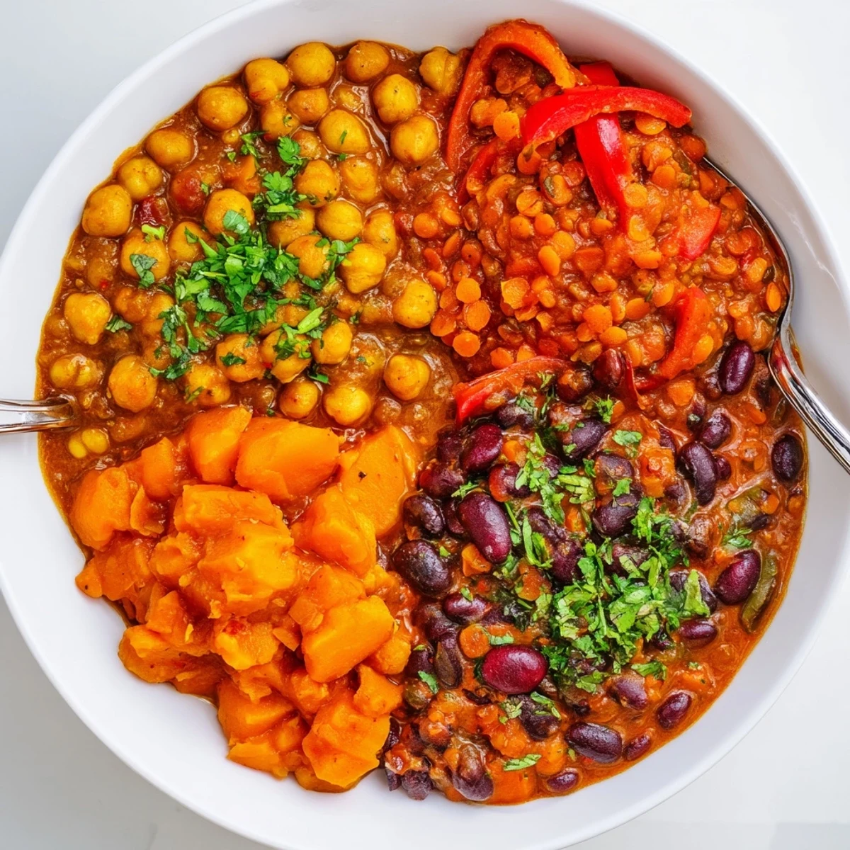 A colorful bowl of Single-Pan Global Curries with vibrant vegetables and fragrant spices.