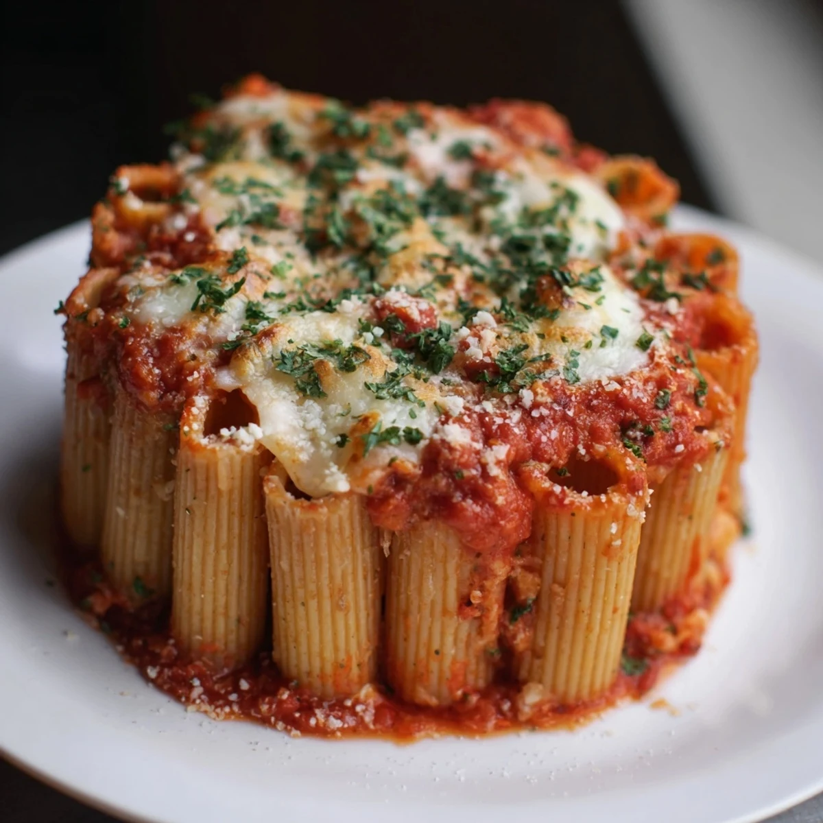 A vibrant Honeycomb Pasta Cake filled with creamy ricotta and rich tomato sauce.  