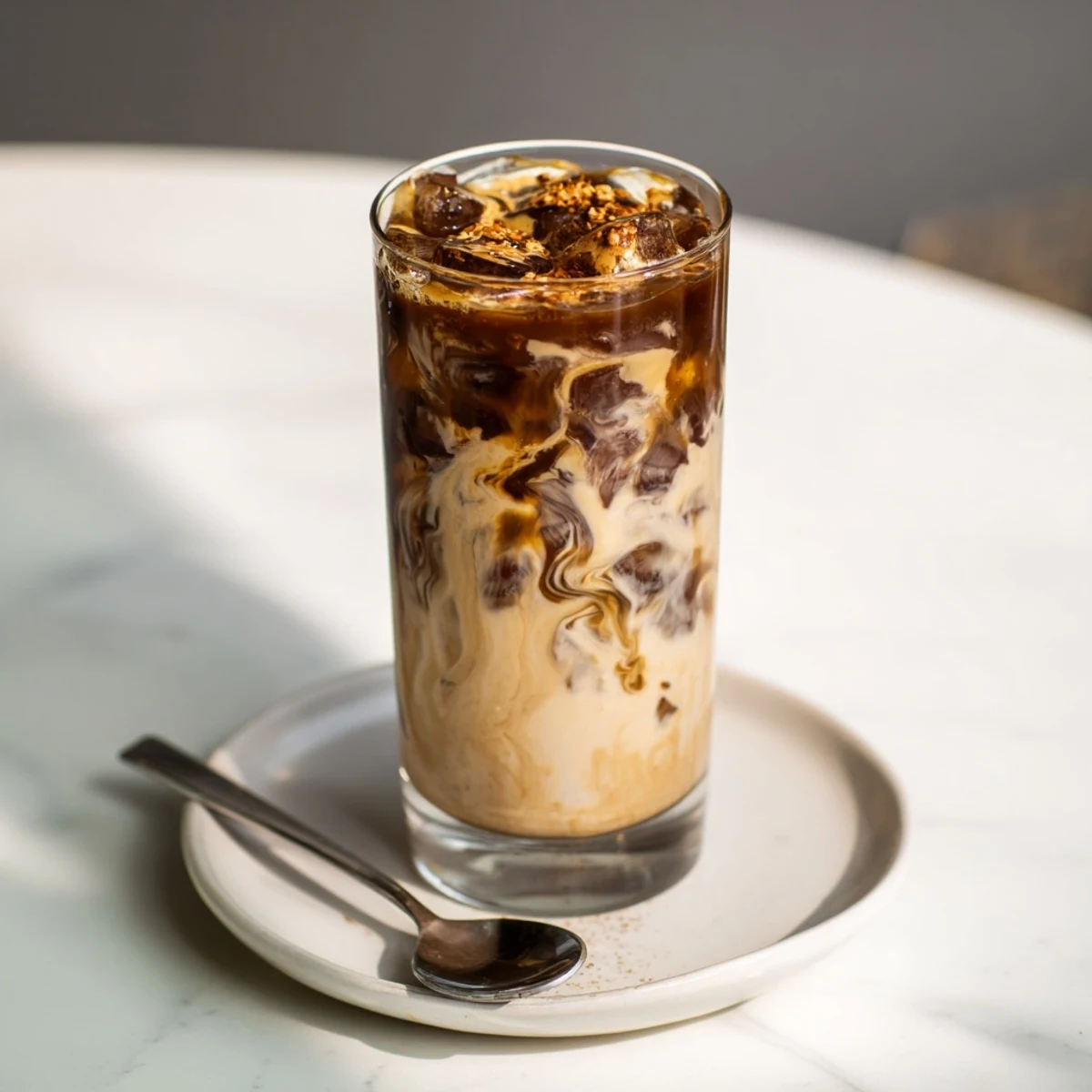 Refreshing tahini iced coffee blend showcasing rich flavors and creamy texture.  