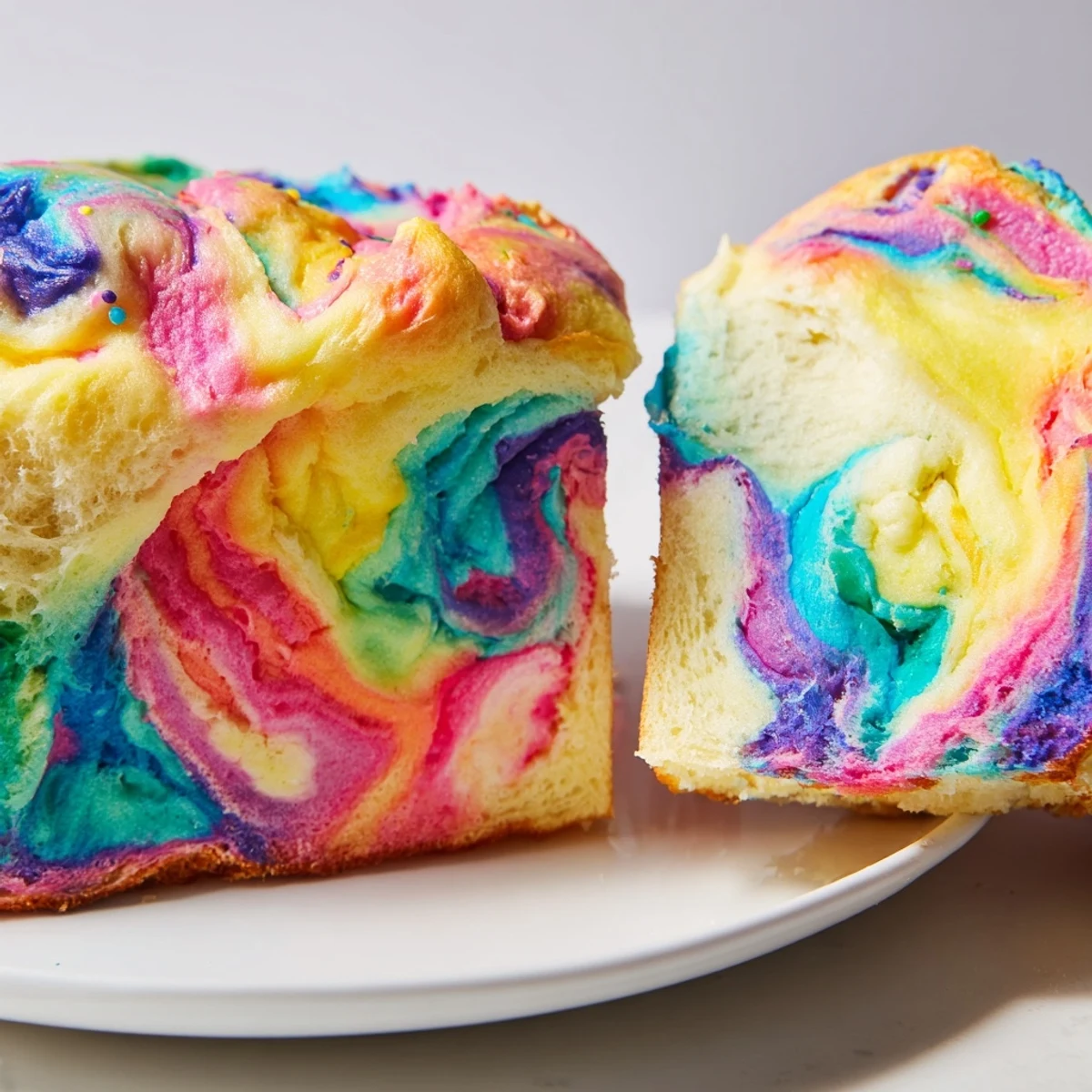 Festive rainbow cloud bread, airy and sweet, ideal for a cheerful breakfast.  