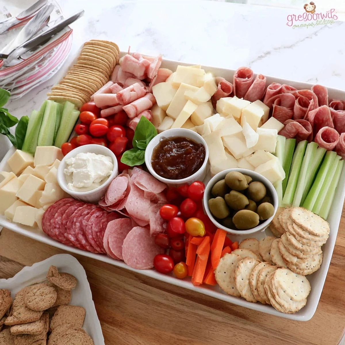 A customizable Girl Dinner Platter showcasing an array of snacks and fresh veggies.