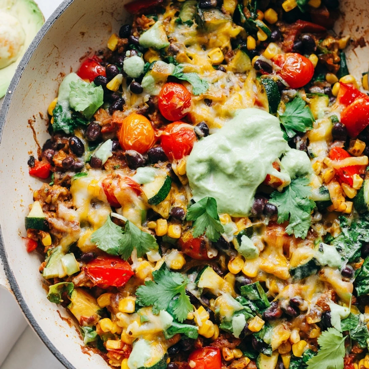 This veggie-packed taco skillet boasts a flavorful mix of black beans, melted cheese, and fresh cilantro, enticing.