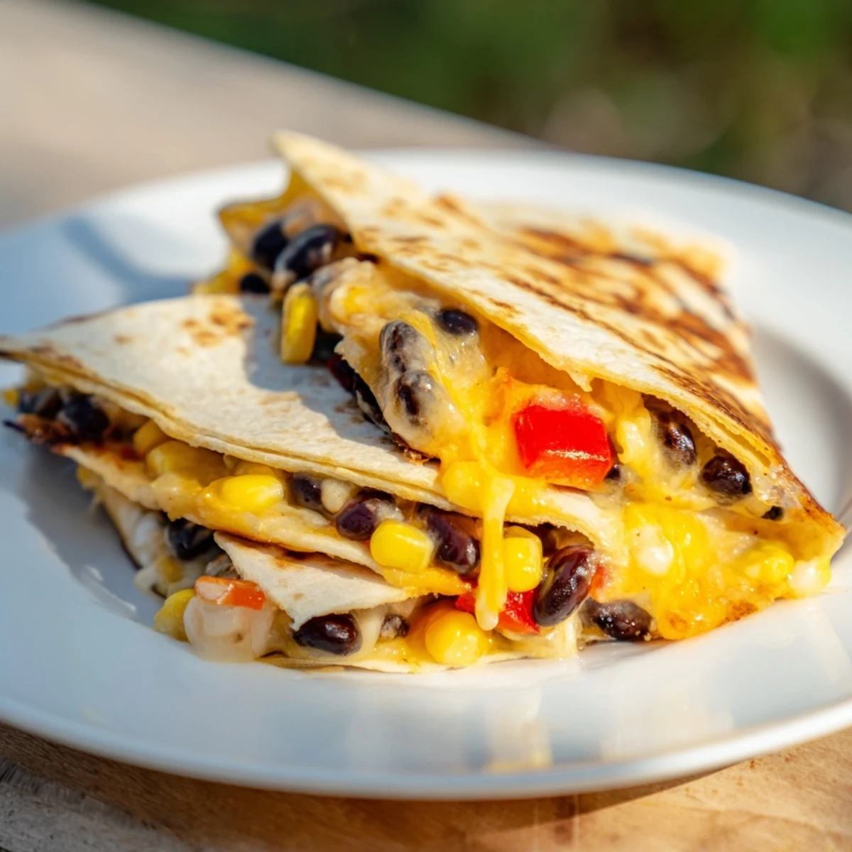 A beautifully folded tortilla wrap hack with beans and cheese, ready for dipping into salsa.