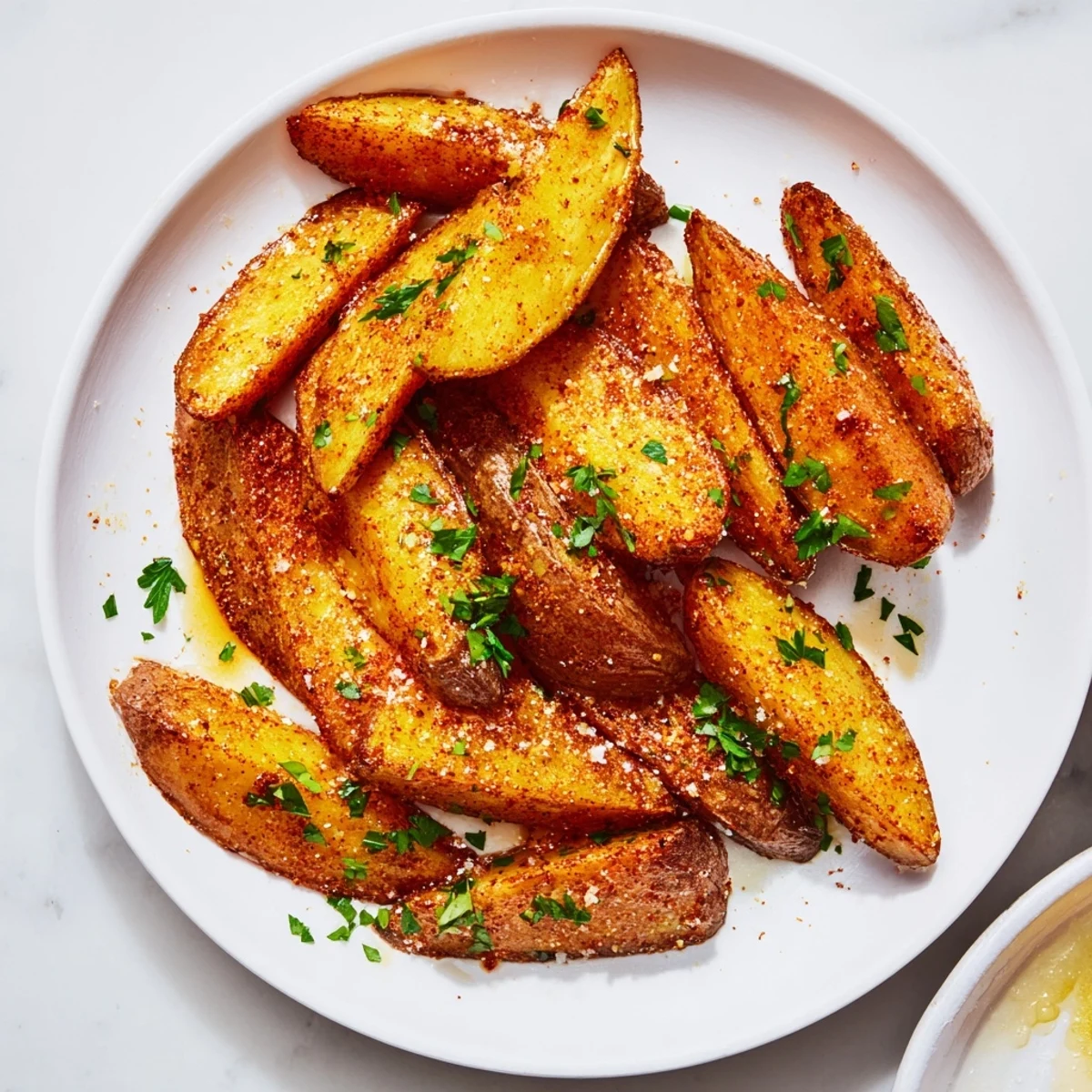 Crispy 15-Minute Microwave Potatoes, glistening with seasonings, ready for a quick and easy side.