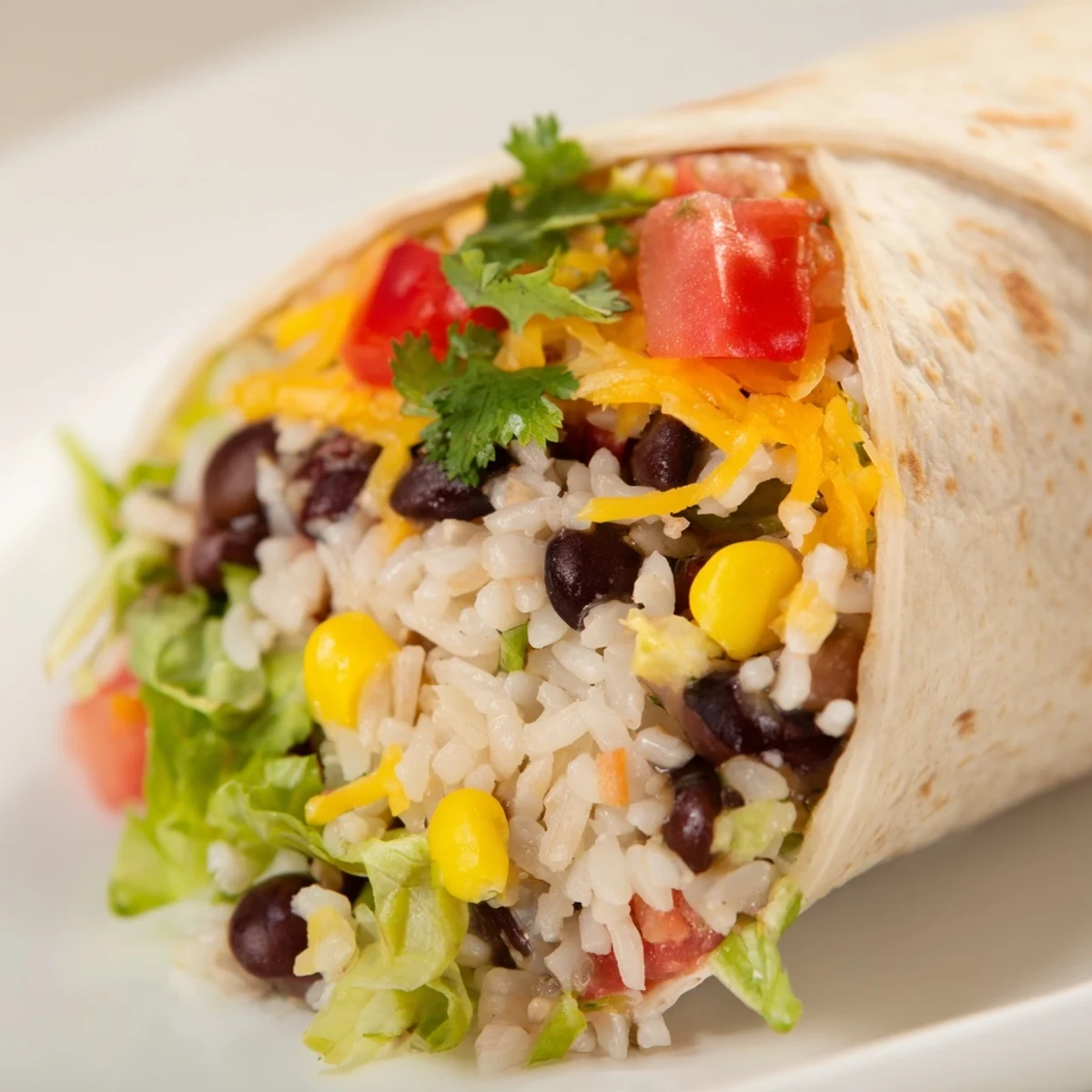 Steaming rice and beans, wrapped in a large flour tortilla – a delicious Rice & Bean Burrito.