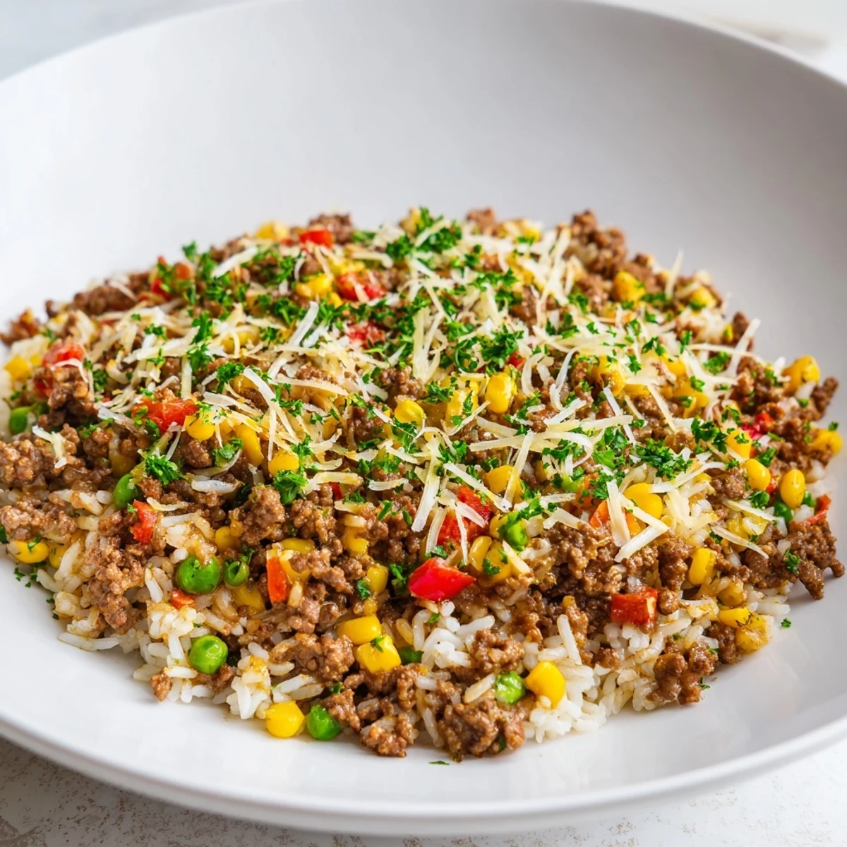 This Ground Beef Skillet with Veggies & Rice shows a colorful, flavorful dinner, perfect for busy weeknights.