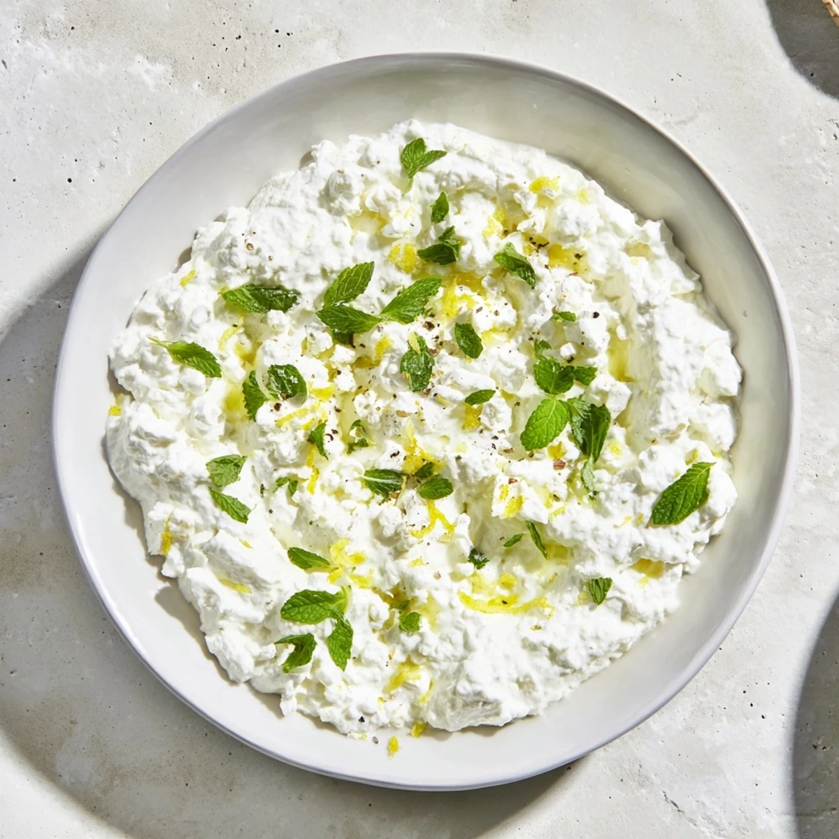 Freshly drizzled whipped feta with bright lemon notes and mint, a delicious appetizer to share.