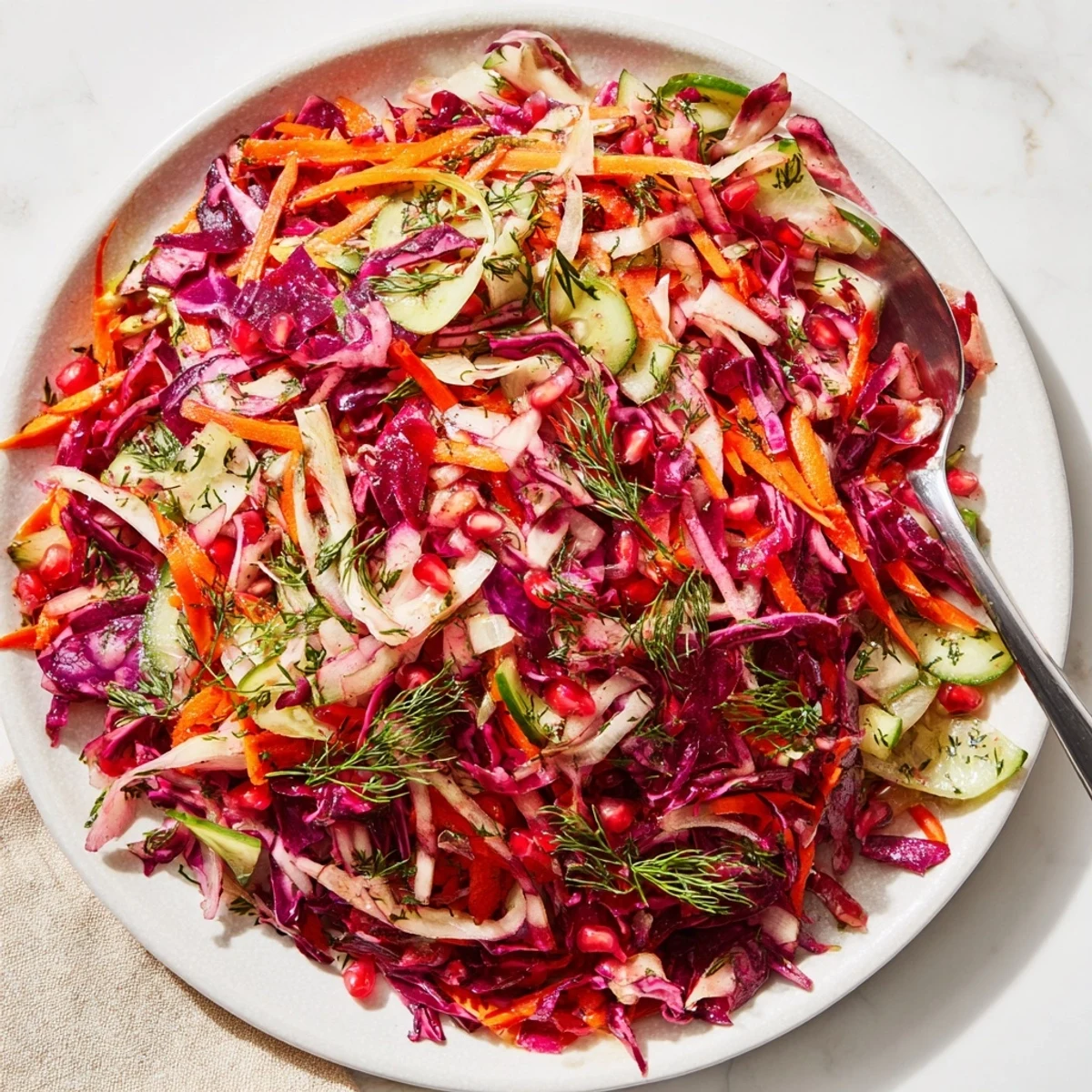 Bright, crunchy Shirazi-Inspired Winter Slaw, showcasing vibrant colors of fresh vegetables ready to be enjoyed.