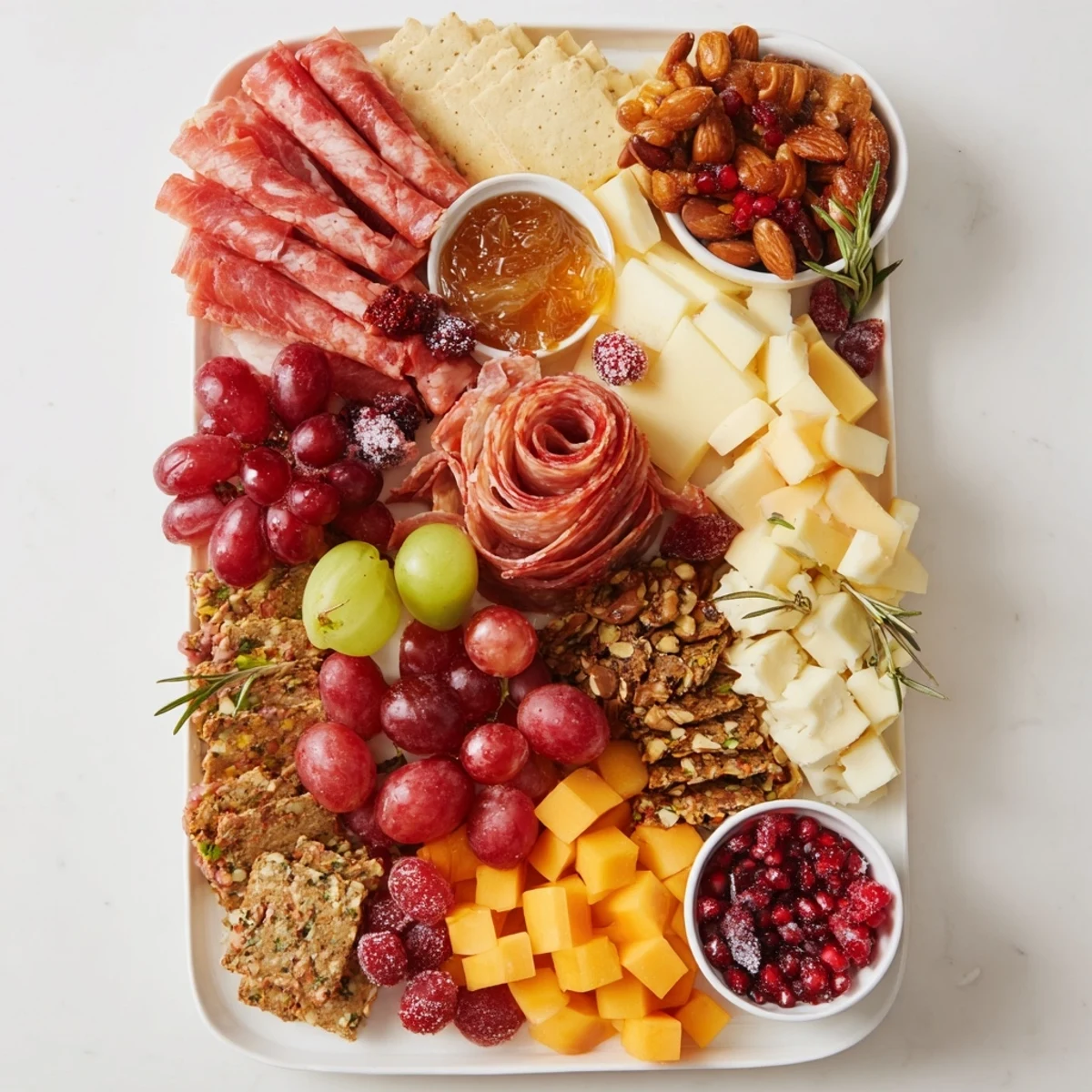 Delicious Sleigh Ride Charcuterie, brimming with seasonal fruits and nuts, creates a wonderful holiday spread.