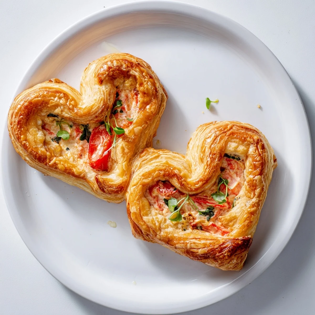 Romantic Cœurs Entrelacés recipe: Close-up of golden, heart-shaped appetizers with a creamy filling.