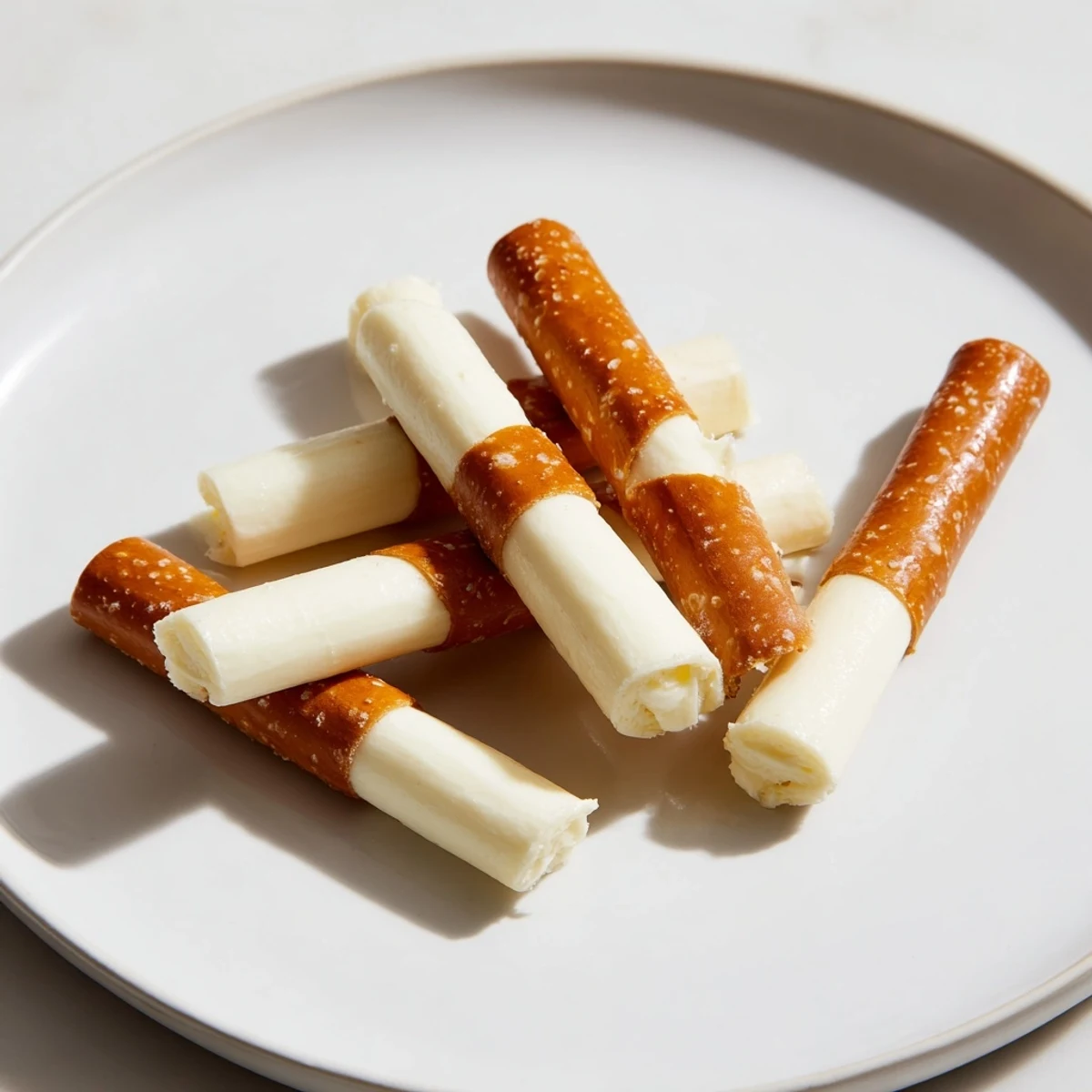 Perfectly paired string cheese and pretzel rods: a quick, easy snack bursting with salty and creamy goodness.