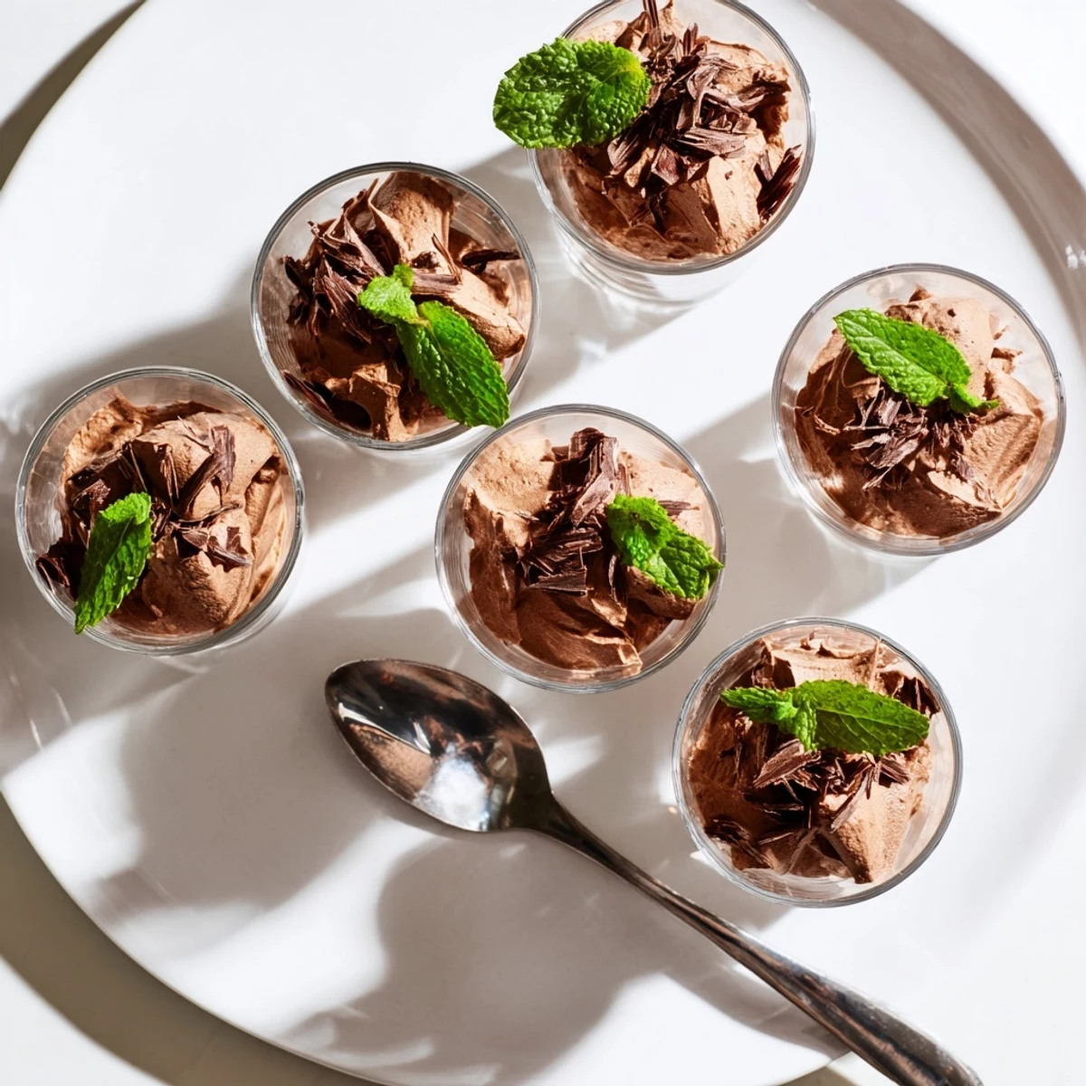 Silky smooth chocolate mousse dessert cups, displayed in elegant glasses ready for a special occasion.