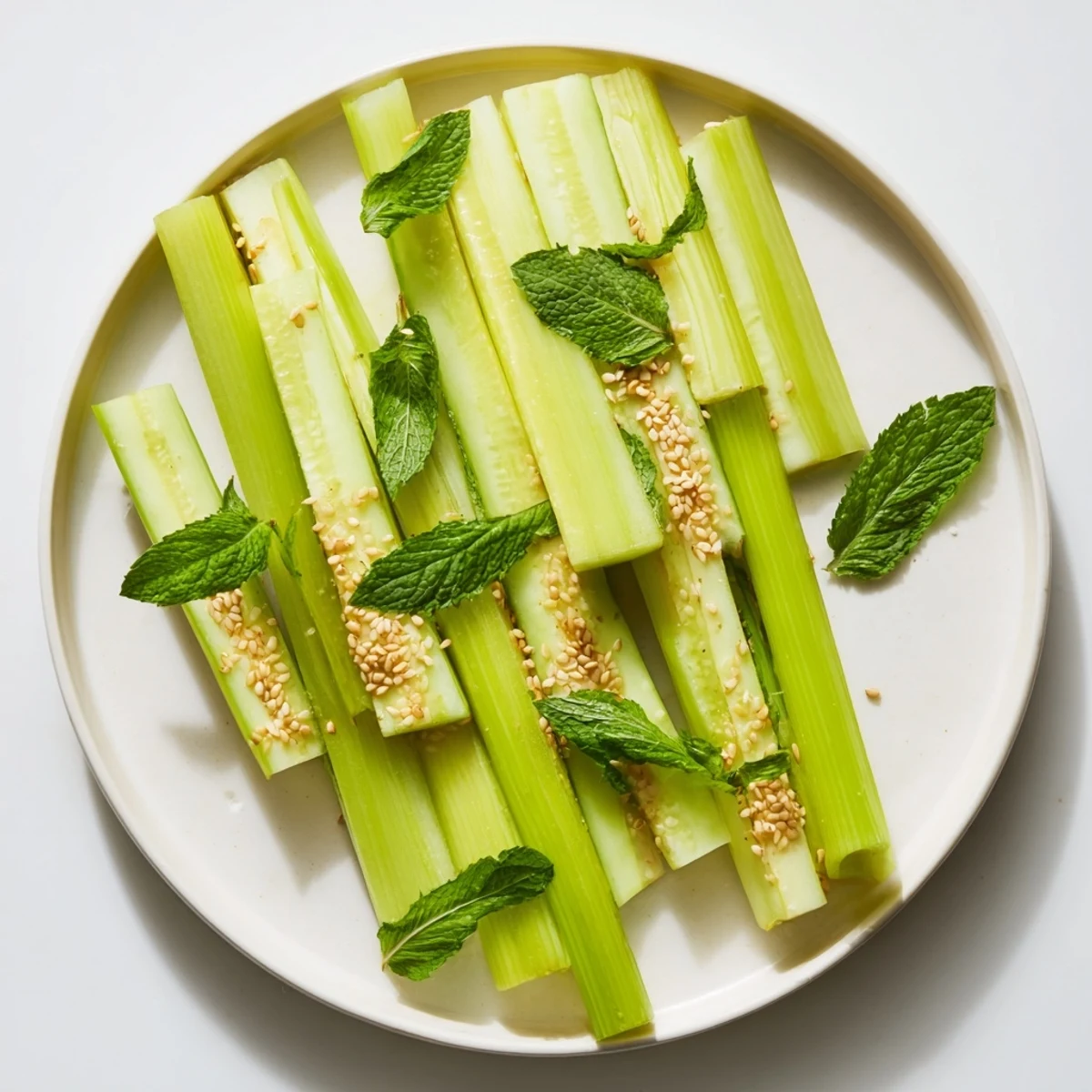 Refreshing Bamboo Zen appetizer featuring vertical celery and cucumber sticks, beautifully presented for vegan guests.