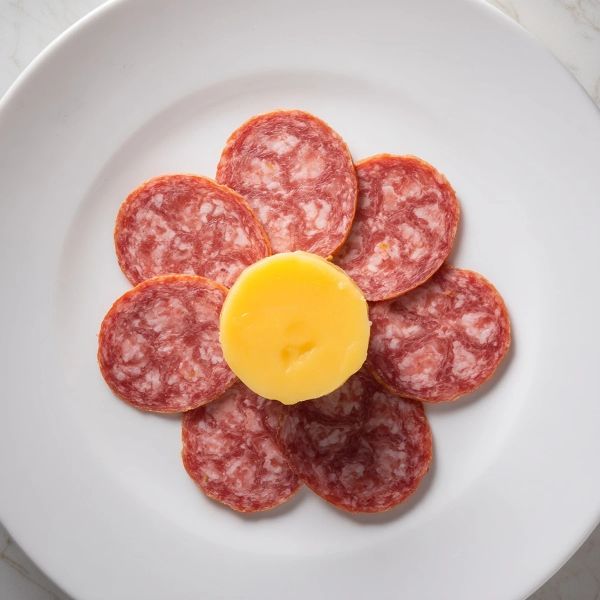 Elegant Tudor Rose appetizer, featuring salami petals and a yellow cheese center, perfect for entertaining.