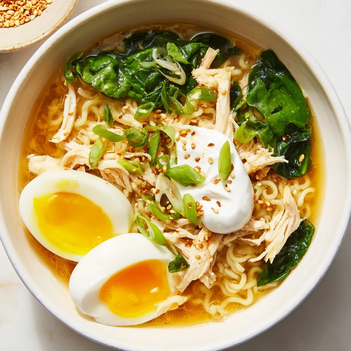Chicken Ramen with Kewpie Mayo topped with a soft-boiled egg, ready to be enjoyed as a flavorful dinner.