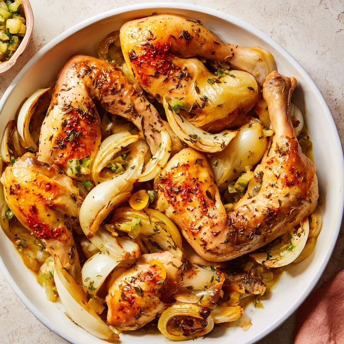 Juicy, slow-cooked Georgia Pot Roast Chicken, showcasing tender thighs and a flavorful, Southern-inspired sauce.