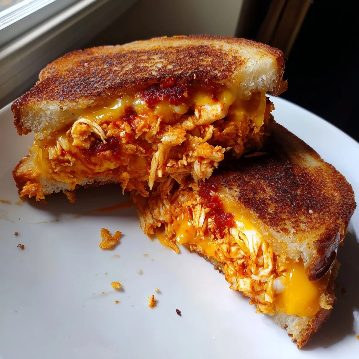 Image 2: Savor the ultimate comfort food—a Spicy Crispy Chicken Sandwich Grilled Cheese, with crispy bread.
