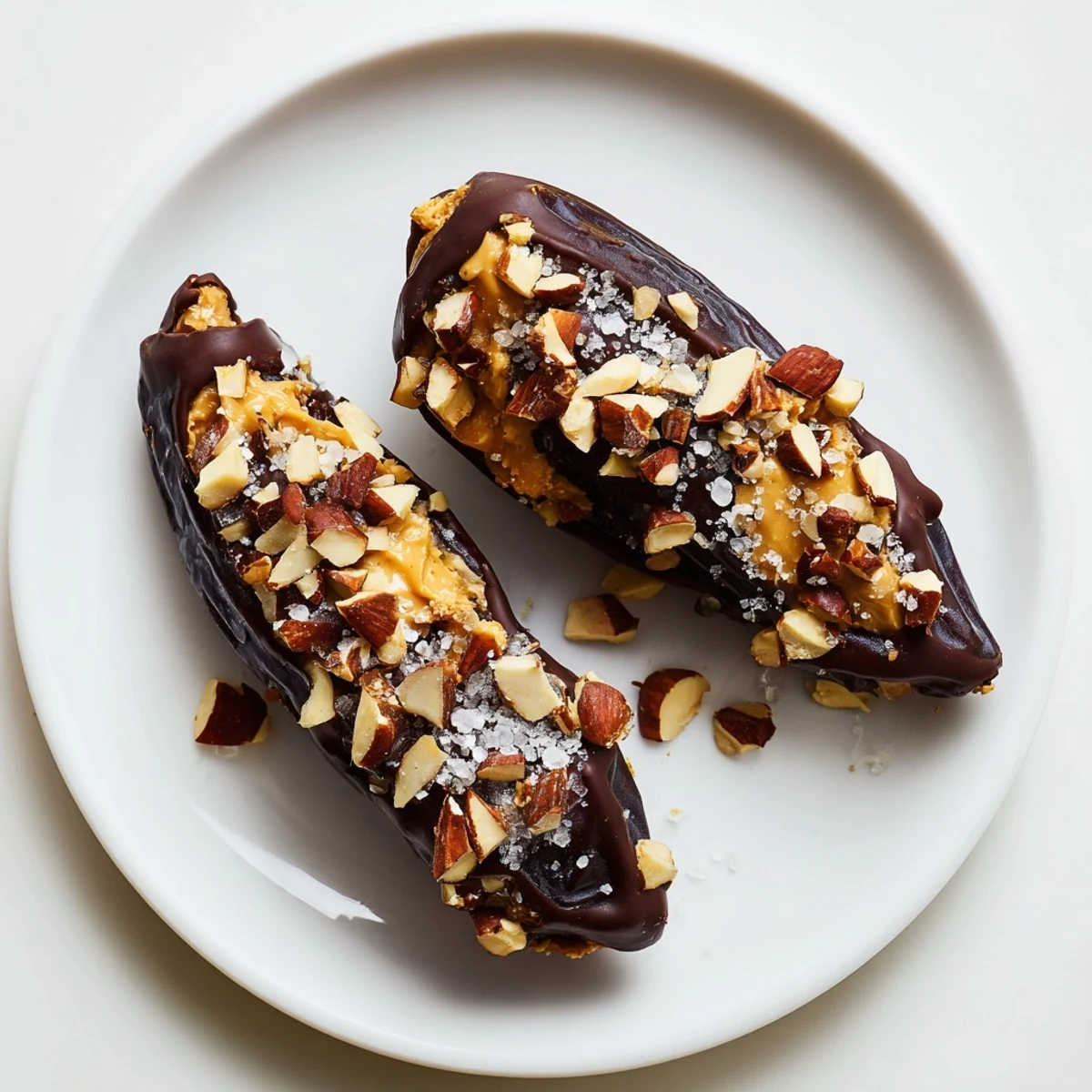 These easy-to-make Chocolate Date Snickers feature creamy peanut butter, crunchy peanuts, and dark chocolate.