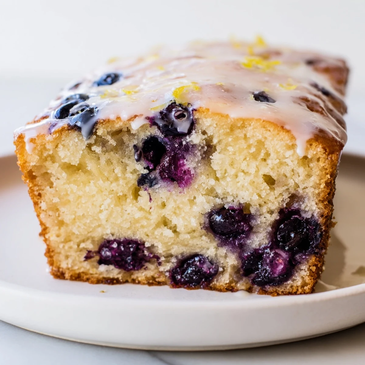 Close-up of a tender, flavorful Lemon Blueberry Yogurt Loaf, perfect for breakfast or dessert.