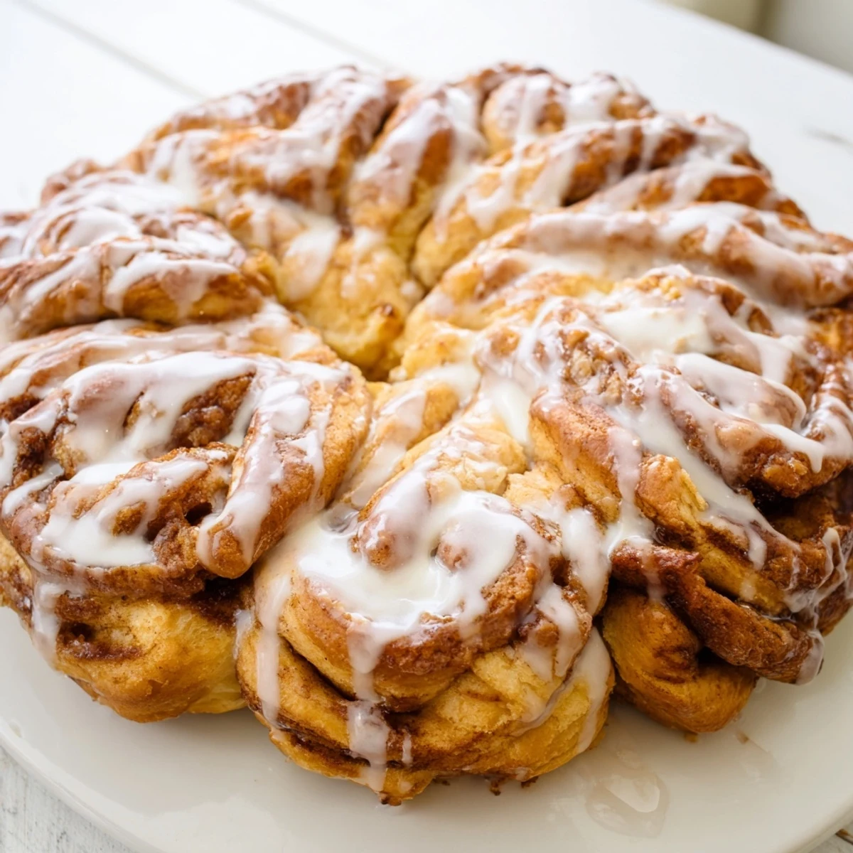 Warm, golden Cinnamon Roll Pull-Apart Snowflake with glistening icing, ready to warm up your winter morning.