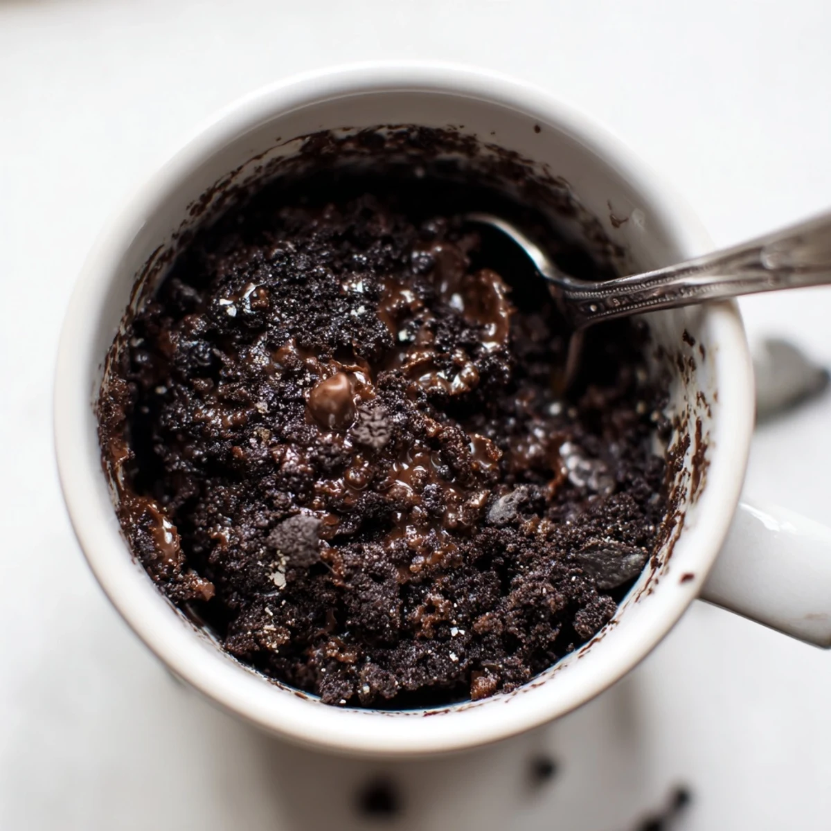 Warm and decadent Oreo mug cake, topped with creamy whipped cream, ready to enjoy.