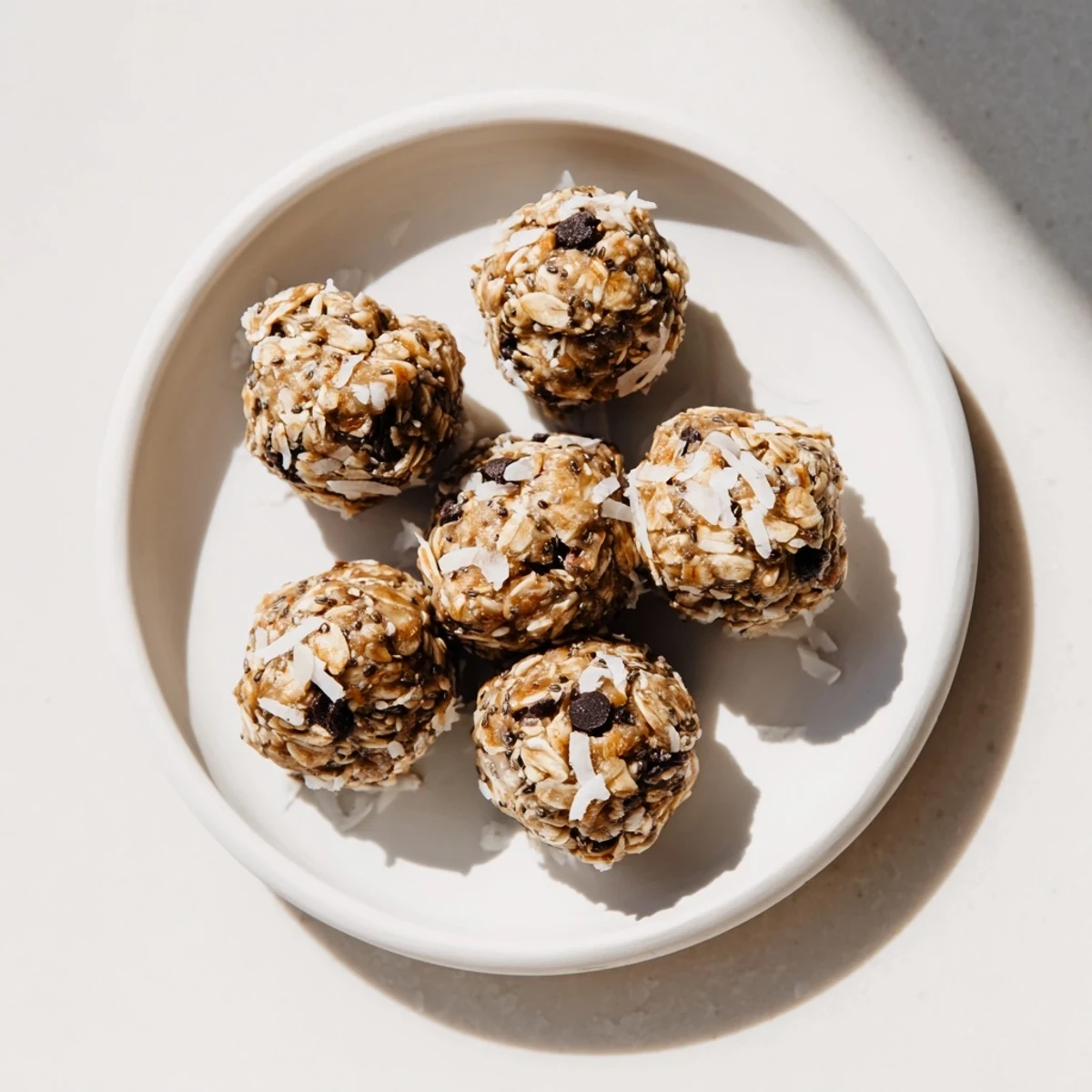 A close-up of almond-chia energy bites: perfect, no-bake snacks ready for enjoying.