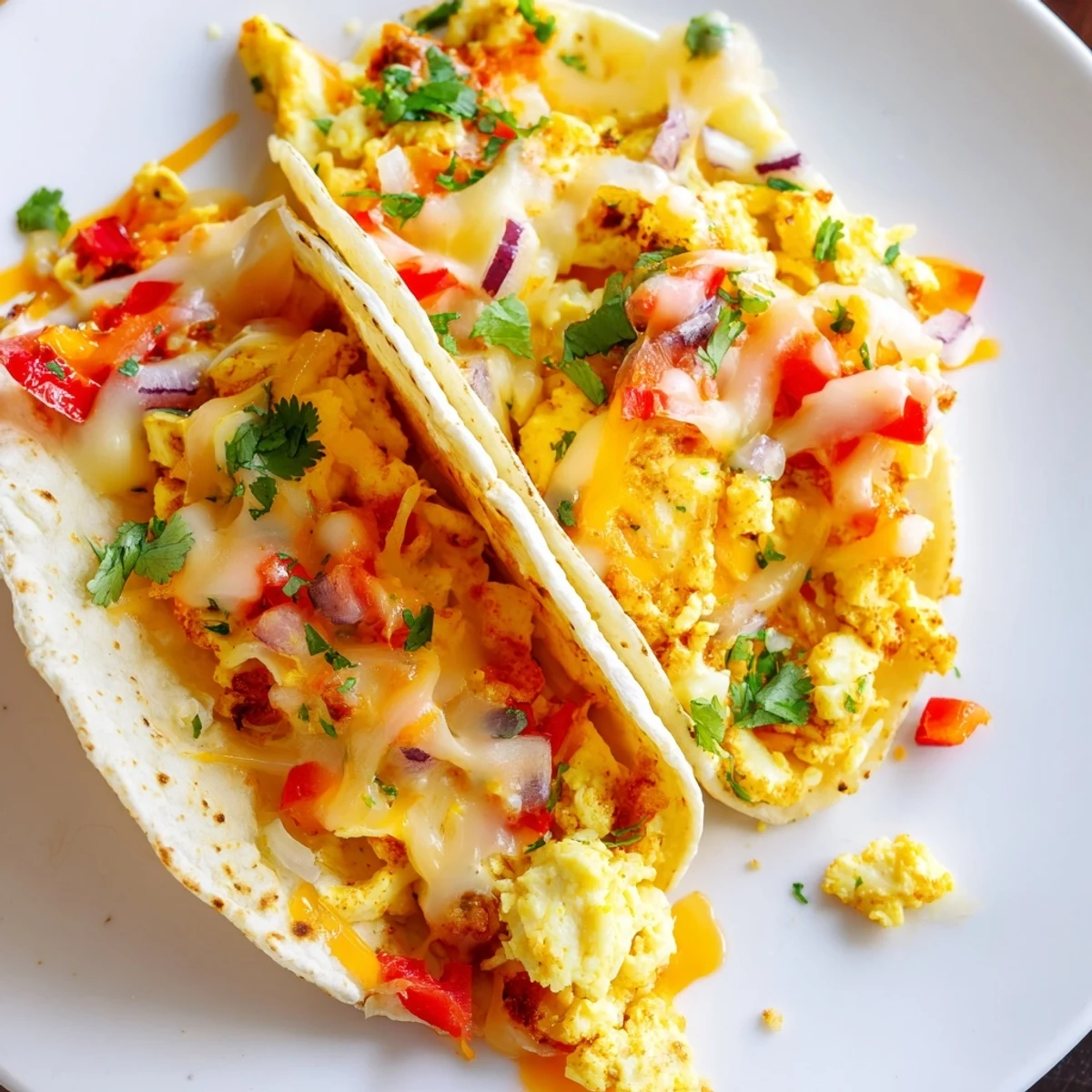 Golden, cheesy Sheet Pan Breakfast Tacos ready to eat with vibrant toppings and fresh cilantro.
