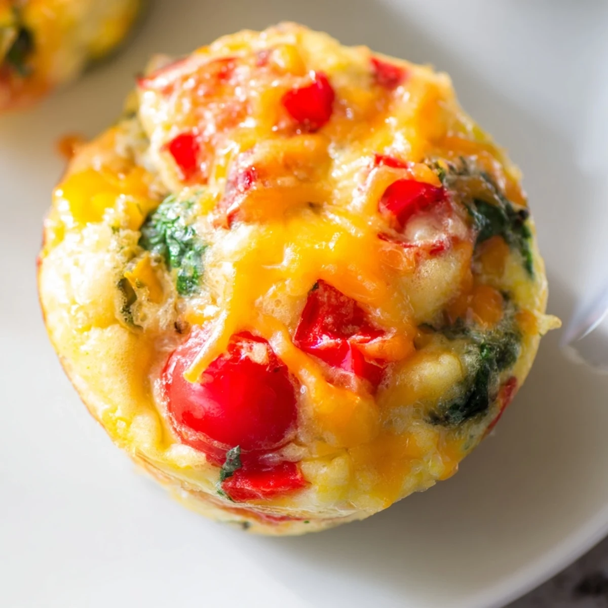 A muffin tin full of steaming, perfectly cooked Customizable Egg Muffins— a great grab-and-go breakfast.