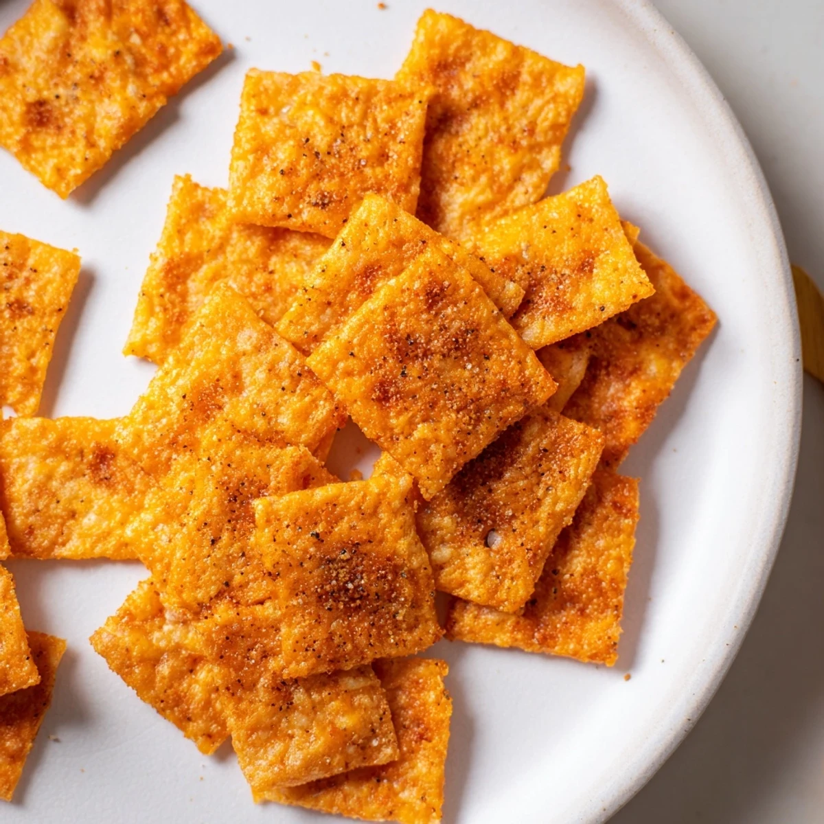 Golden-brown, crispy Cheeto Cheese Crackers, a savory snack perfect for sharing at gatherings or enjoying solo.