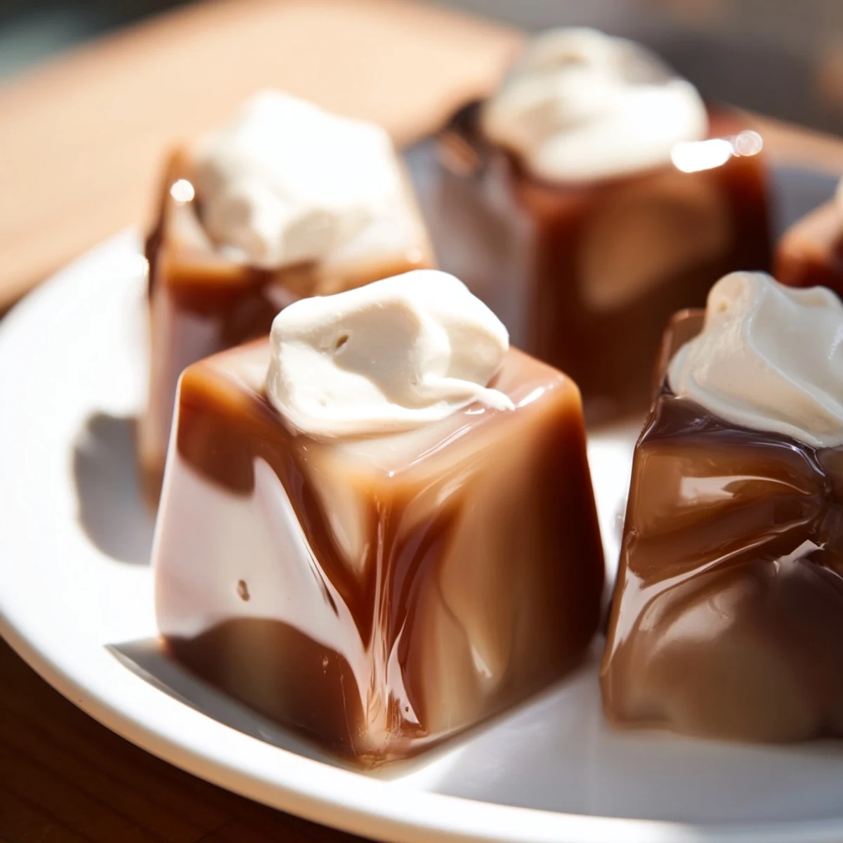 A close-up of creamy coffee jelly dessert, a beautiful arrangement ready to be enjoyed.