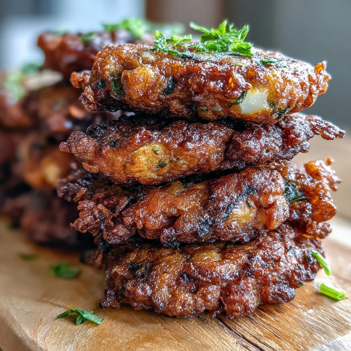 Close-up on a hand holding a crunchy Black-Eyed Pea Fritter, revealing the fluffy texture inside.