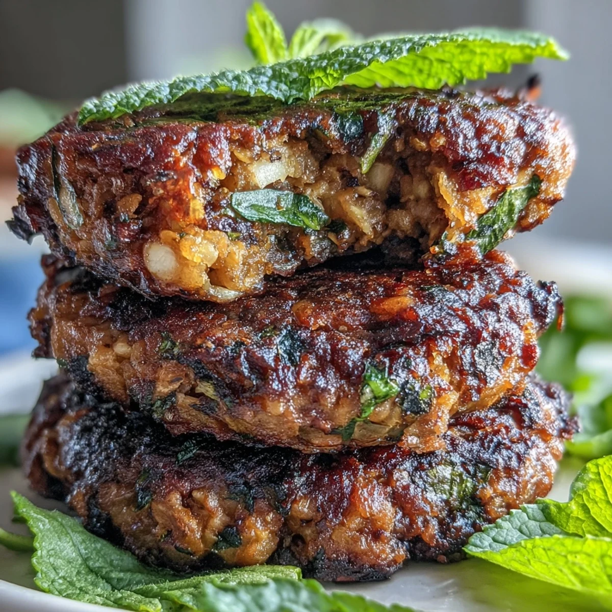 Golden-brown Black-Eyed Pea Burger Patties served on a toasted bun with lettuce, tomato, and vegan mayo.