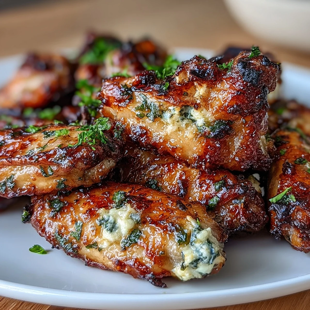 Crispy baked chicken wings coated in rich garlic parmesan butter, served with fresh celery sticks and creamy ranch dressing for a satisfying keto-friendly meal.  