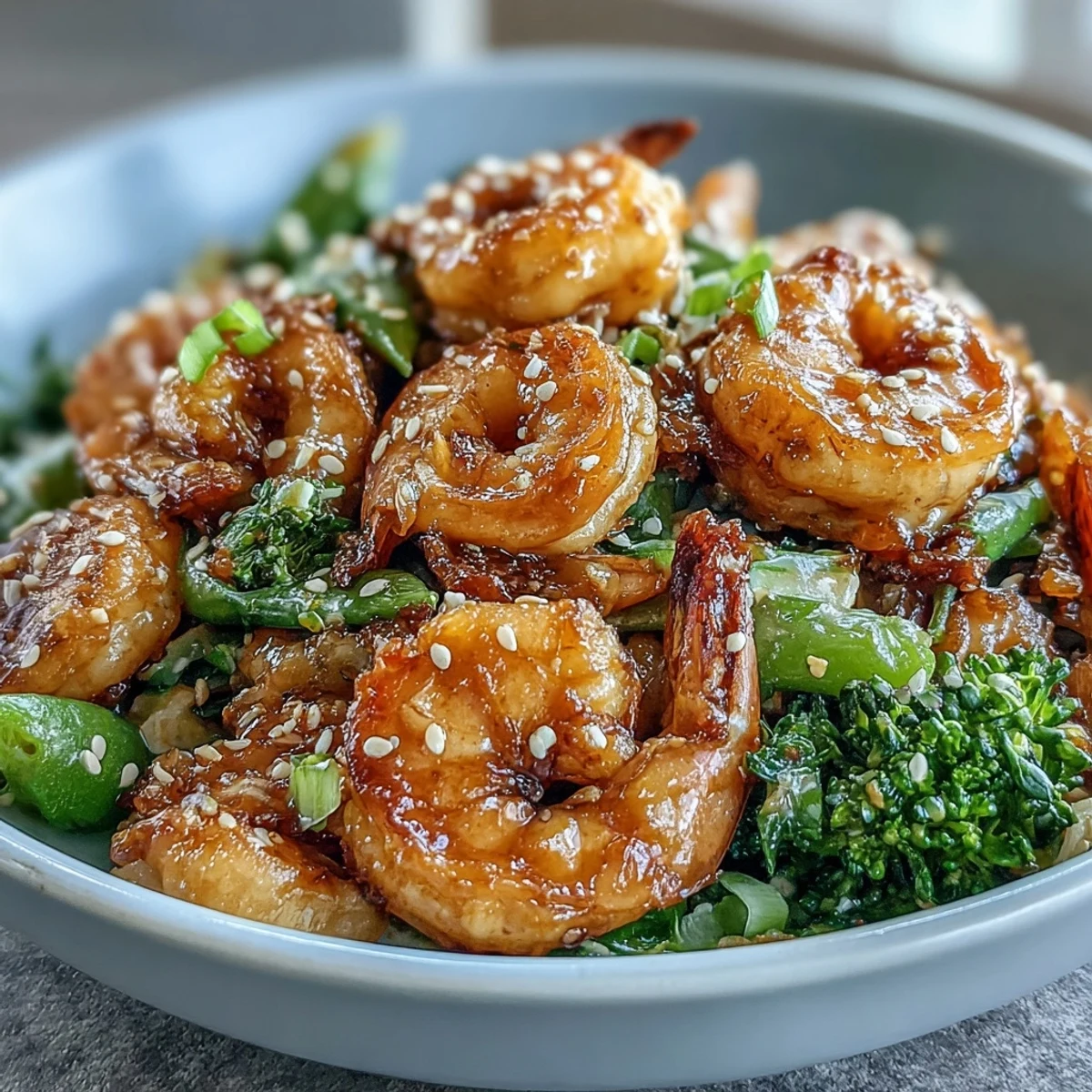 Quick shrimp stir-fry with tender vegetables, served over fluffy cauliflower rice for a low-carb, healthy dinner.  