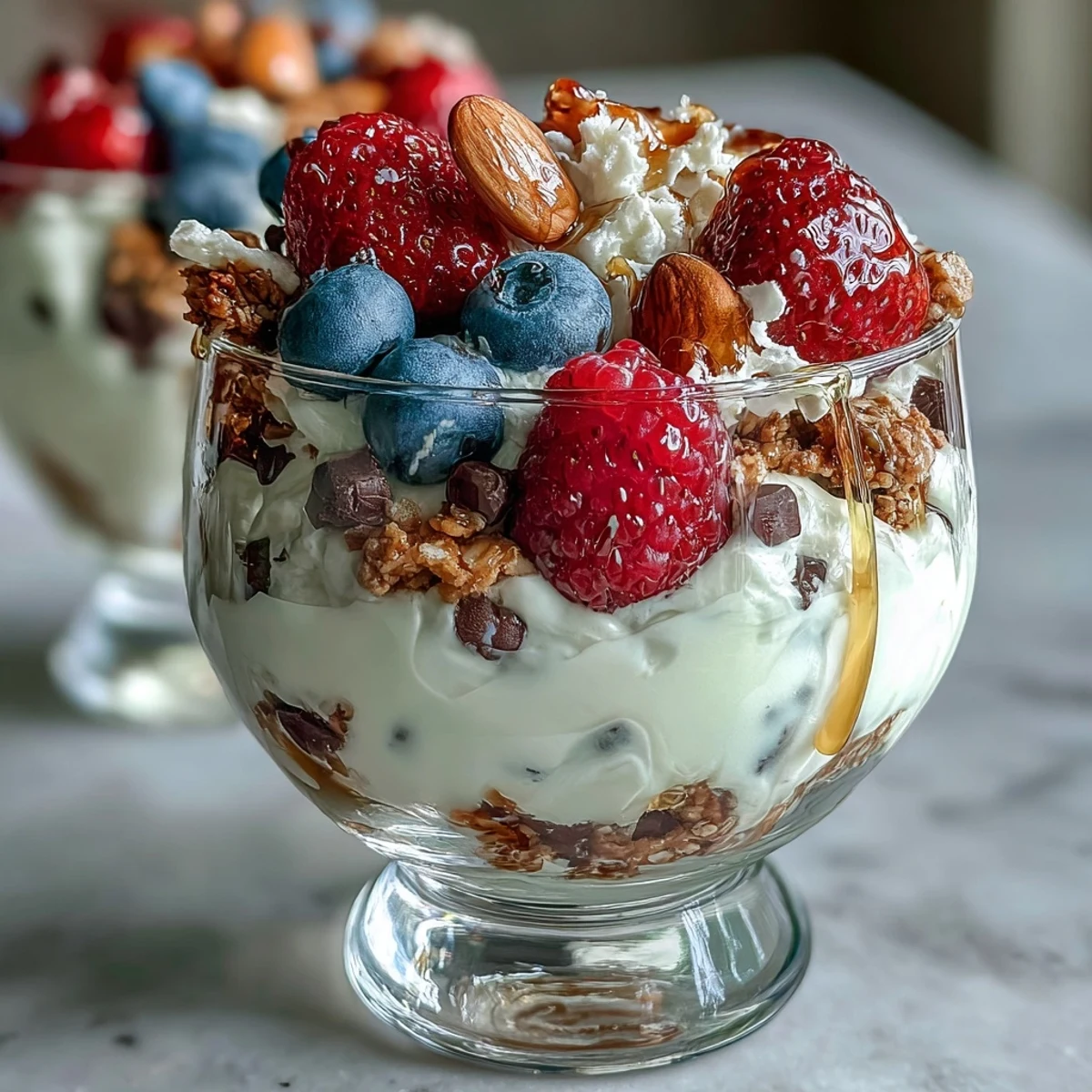 Vibrant Galentines brunch parfait bar with creamy Greek yogurt, fresh strawberries, and colorful toppings for a customizable treat.