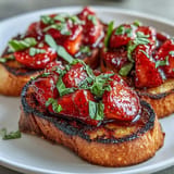 Juicy Strawberry Balsamic Bruschetta brightens grilled sourdough with fresh basil.