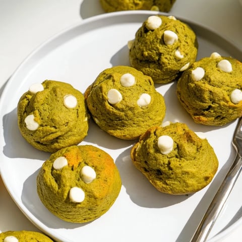 Soft Matcha Pumpkin Muffin Drop Cookies with hints of cinnamon, perfect for autumn snacking.  