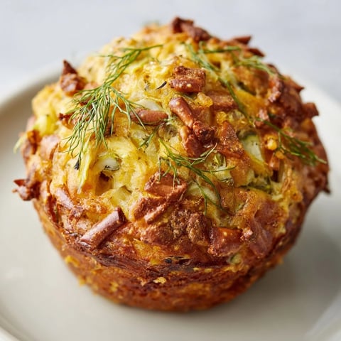 Savory Dill Pickle Cheddar Pretzel Pancake Muffins baked to golden perfection, topped with crunchy pretzels.