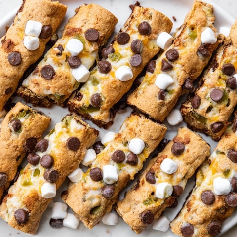 Cheesy Jalapeño S'mores Cookie Biscuit Sticks baked to golden perfection with gooey marshmallow filling.  