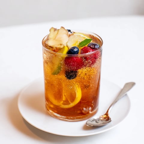Refreshing Kombucha-Style home-brew mocktails with colorful berries and herbs.  