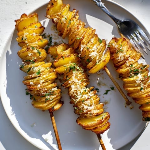 Crispy air-fryer tornado potatoes spiraled on skewers, perfect for snacking or sides.  