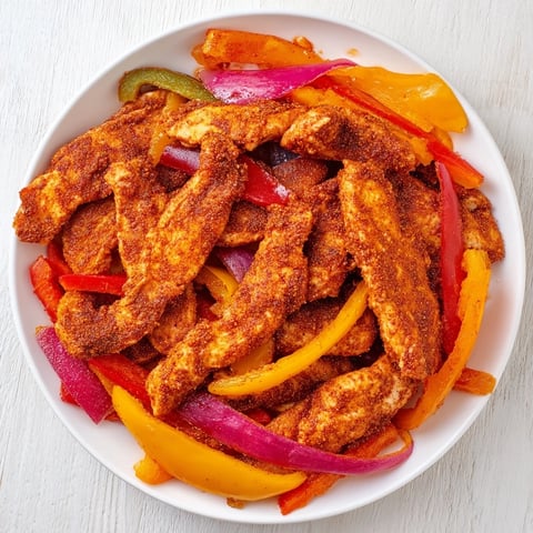 Sheet-Pan Chicken Fajitas, sizzling from the oven with tender chicken and vibrant vegetables ready to serve.