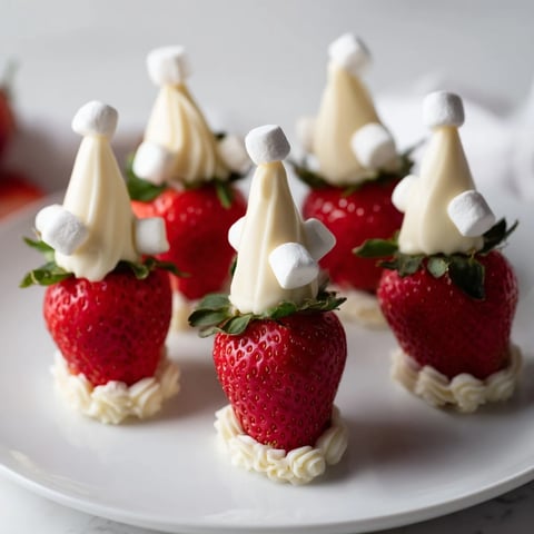 Vibrant photo of Air Fryer Santa Hat Strawberries: juicy strawberries with cheesecake filling, perfect holiday dessert.