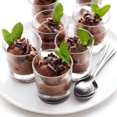 Decadent chocolate mousse dessert cups, perfectly chilled and garnished with fresh berries for a treat.